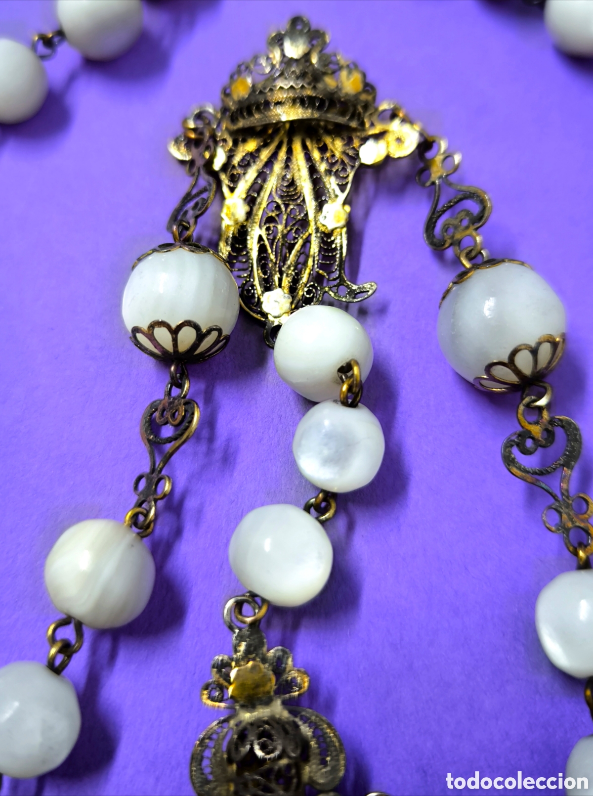Antig&uuml;edades: GRAN ROSARIO PLATA Y PERLAS 65 cm. - Foto 5