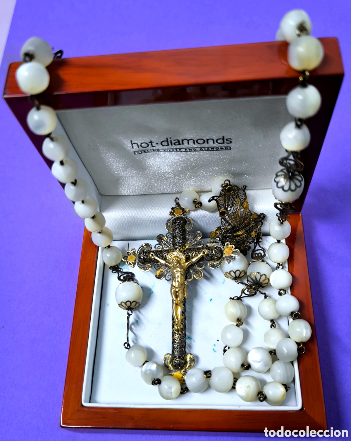 Antig&uuml;edades: GRAN ROSARIO PLATA Y PERLAS 65 cm. - Foto 1