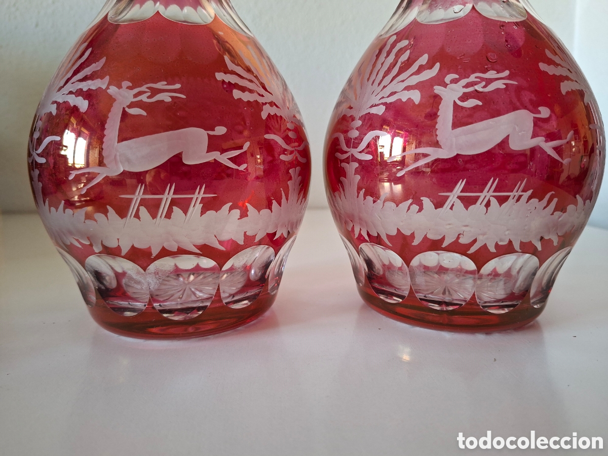 Antig&uuml;edades: ANTIGUAS BOTELLAS CRISTAL DE BOHEMIA ROJO RUB&Iacute; - DECANTADOR PRINCIPIOS SIGLO XX
