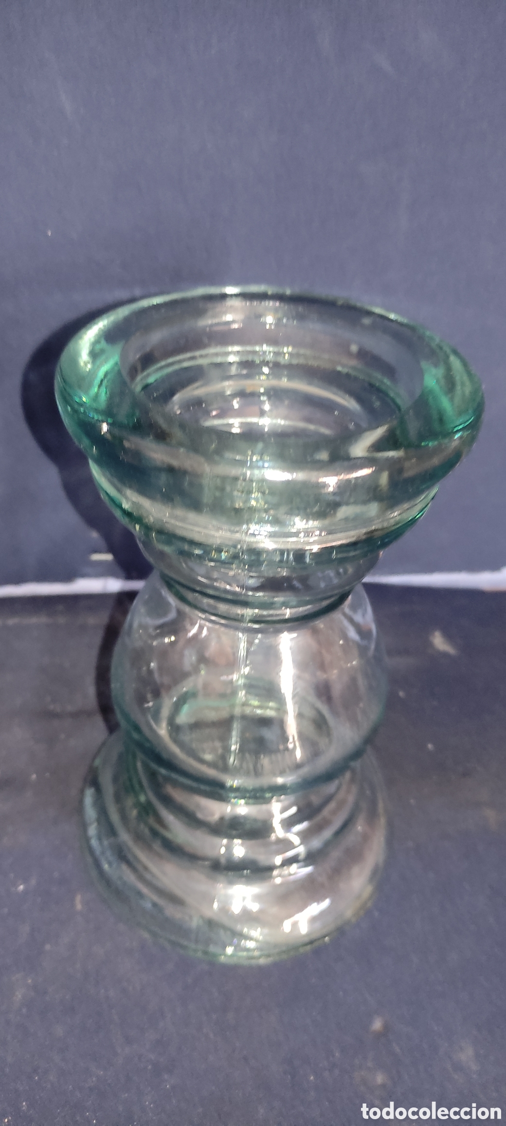Antig&uuml;edades: Portavelas de cristal verde - Foto 3