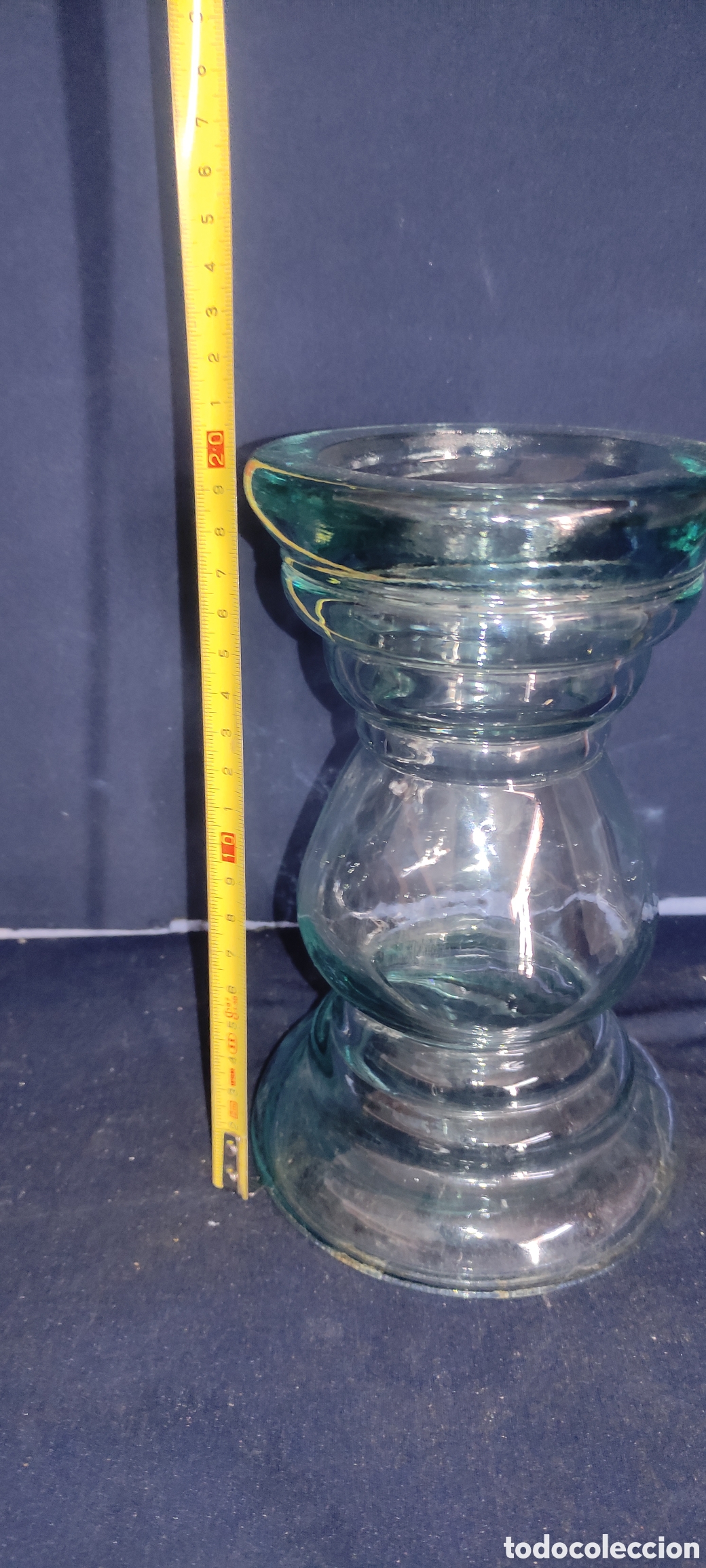 Antig&uuml;edades: Portavelas de cristal verde - Foto 5