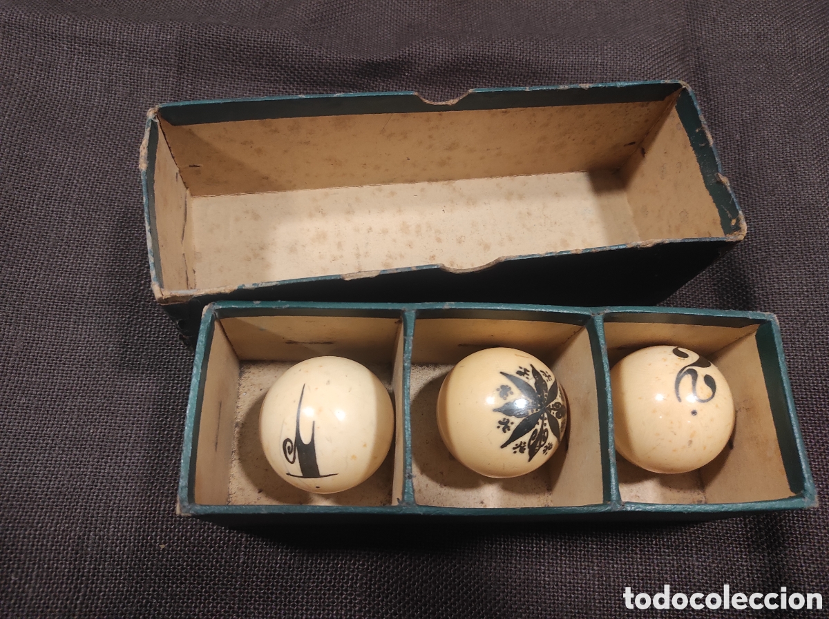 Antig&uuml;edades: Bolas billar s. XIX, marfil, en su caja. - Foto 1