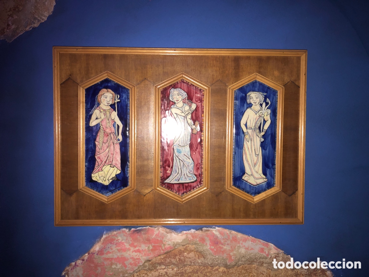 Antig&uuml;edades: Cuadro tr&iacute;ptico cer&aacute;mica firmada - Foto 2