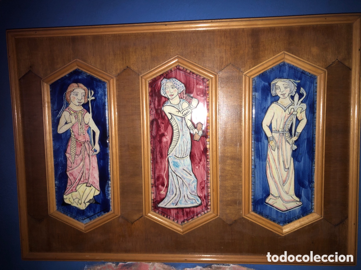 Antig&uuml;edades: Cuadro tr&iacute;ptico cer&aacute;mica firmada - Foto 6