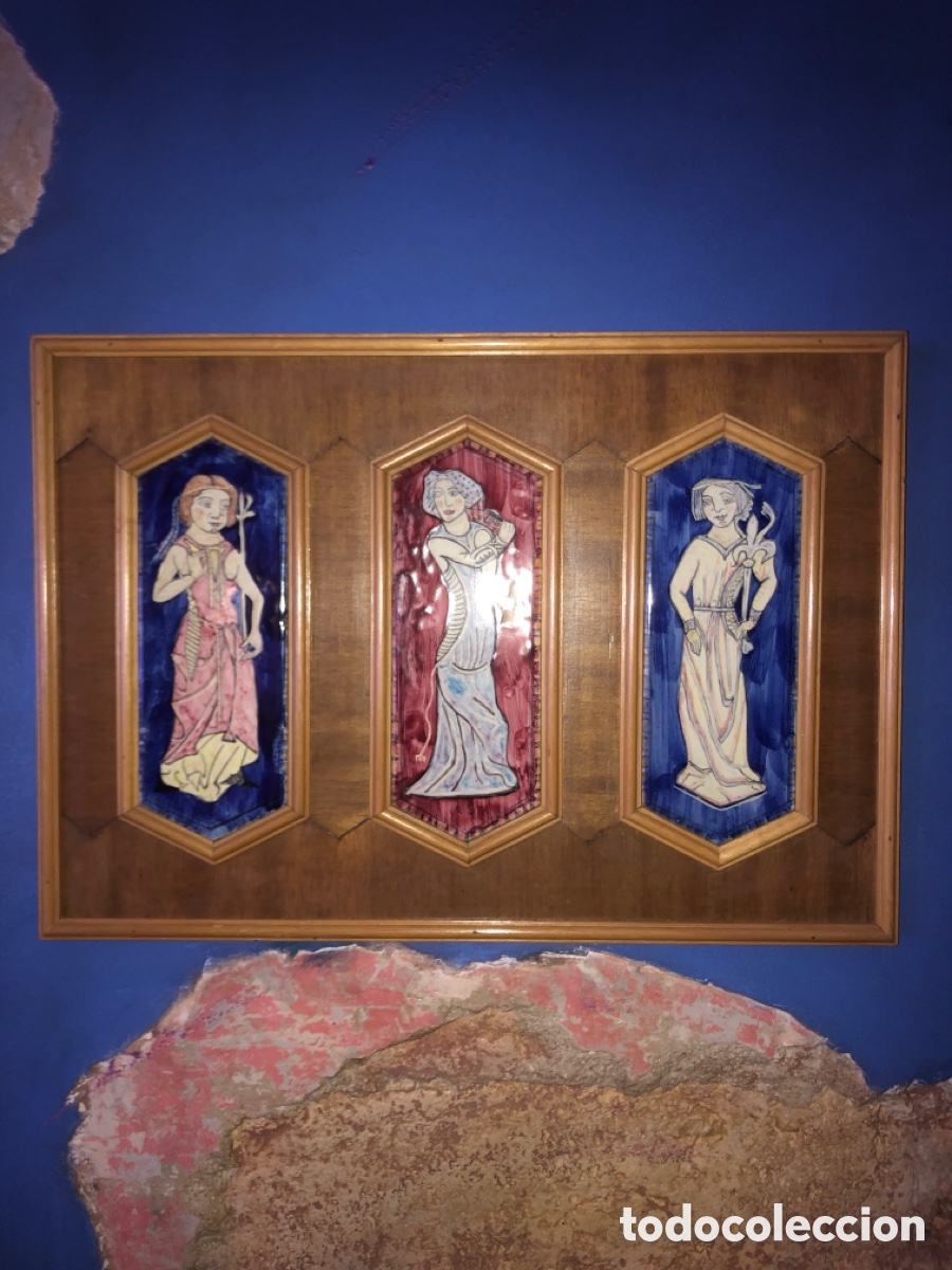 Antig&uuml;edades: Cuadro tr&iacute;ptico cer&aacute;mica firmada - Foto 1