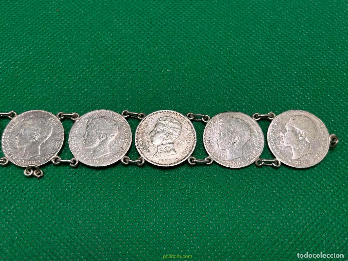 Antig&uuml;edades: PULSERA DE MONEDAS DE PLATA DE UNA PESETA - Foto 4