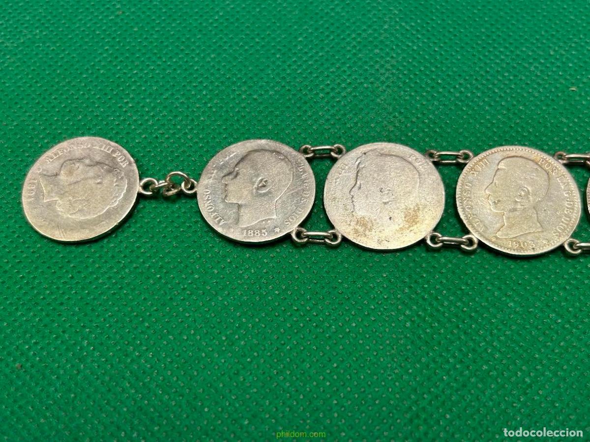 Antig&uuml;edades: PULSERA DE MONEDAS DE PLATA DE UNA PESETA - Foto 5