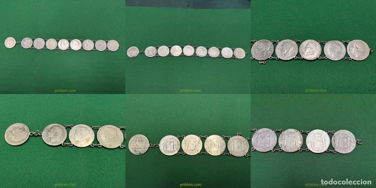 Antig&uuml;edades: PULSERA DE MONEDAS DE PLATA DE UNA PESETA - Foto 1