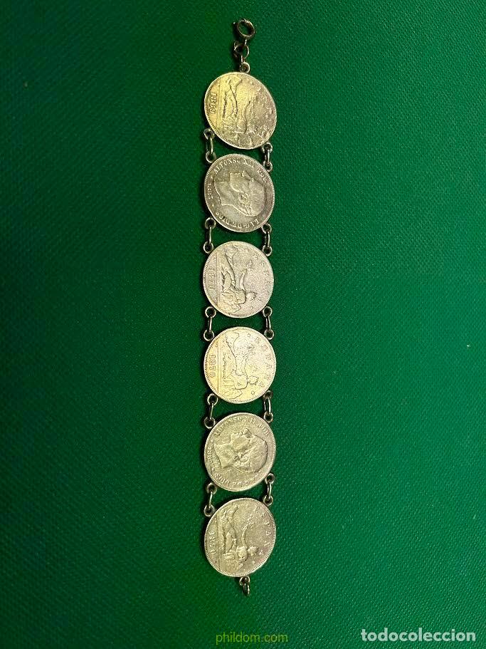 Antig&uuml;edades: PULSERA DE MONEDAS DE PLATA DE DOS PESETA - Foto 2