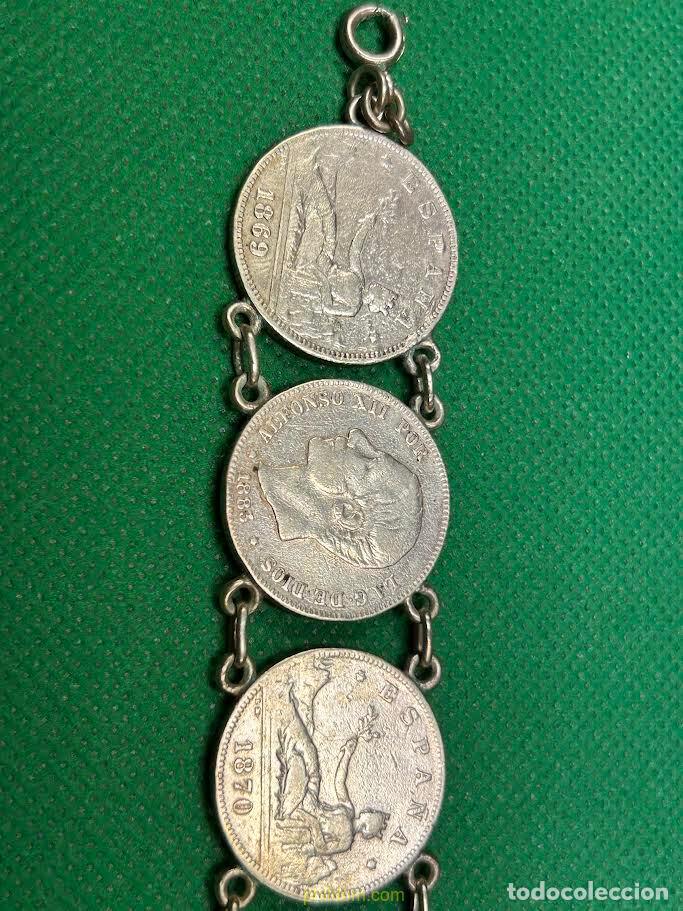 Antig&uuml;edades: PULSERA DE MONEDAS DE PLATA DE DOS PESETA - Foto 3