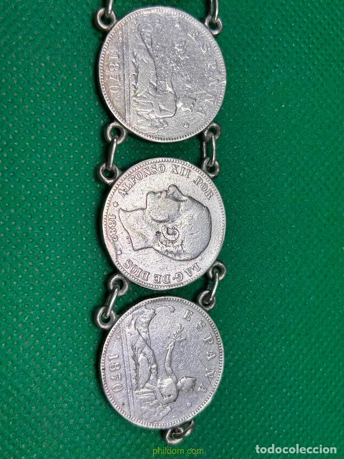 Antig&uuml;edades: PULSERA DE MONEDAS DE PLATA DE DOS PESETA - Foto 4