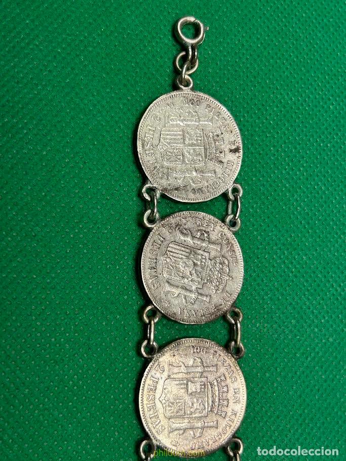Antig&uuml;edades: PULSERA DE MONEDAS DE PLATA DE DOS PESETA - Foto 5