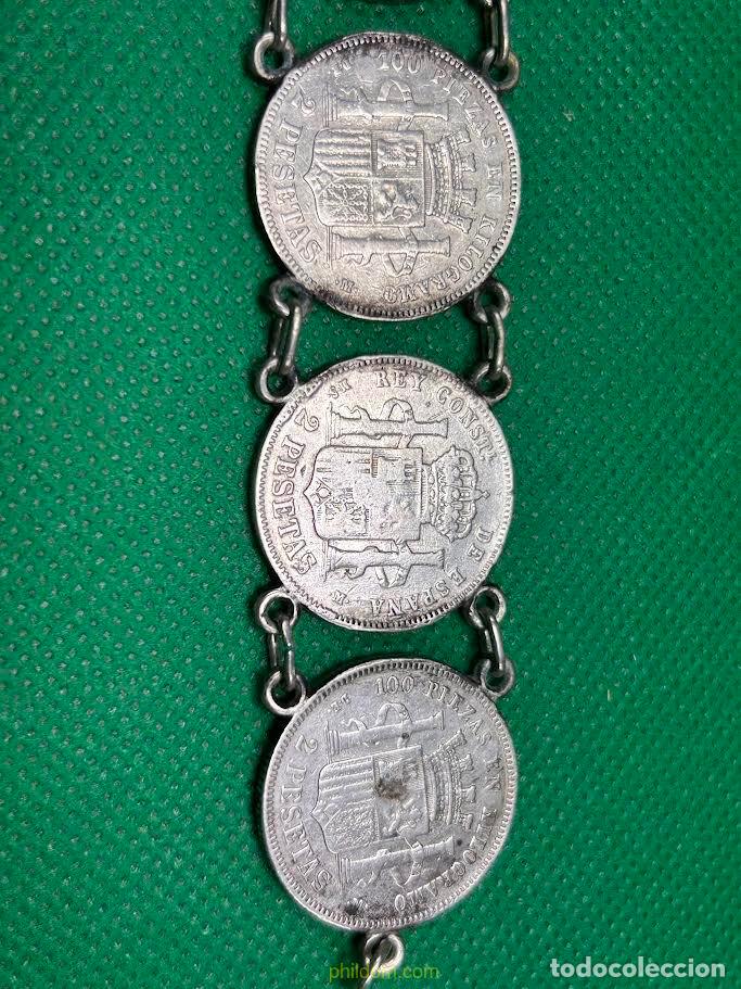 Antig&uuml;edades: PULSERA DE MONEDAS DE PLATA DE DOS PESETA - Foto 6