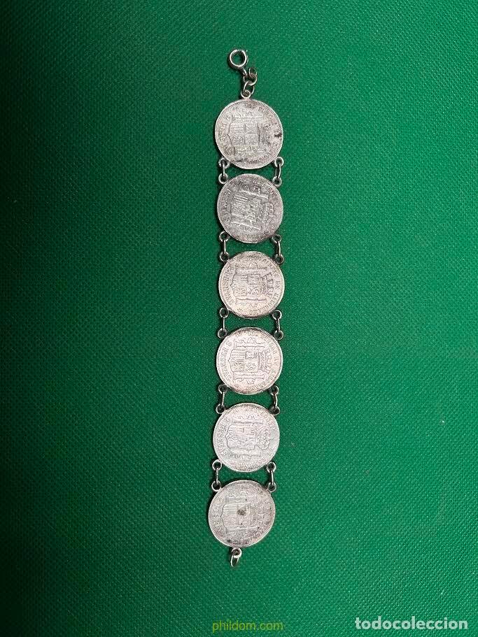 Antig&uuml;edades: PULSERA DE MONEDAS DE PLATA DE DOS PESETA - Foto 7