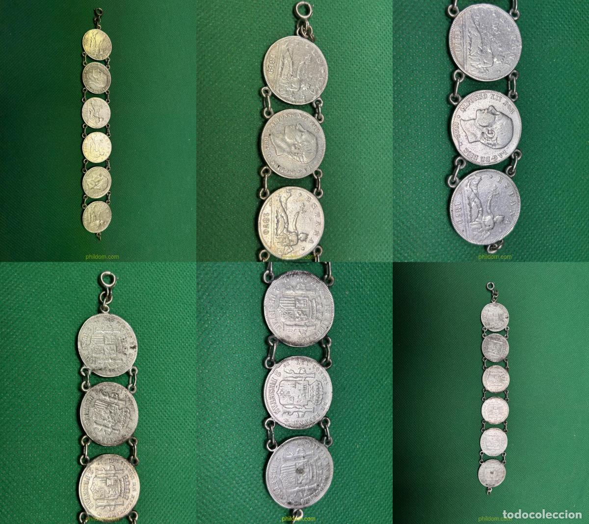 Antig&uuml;edades: PULSERA DE MONEDAS DE PLATA DE DOS PESETA - Foto 1