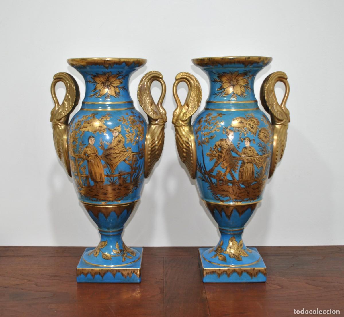 Antig&uuml;edades: JARRONES DE PORCELANA AZUL - Foto 2