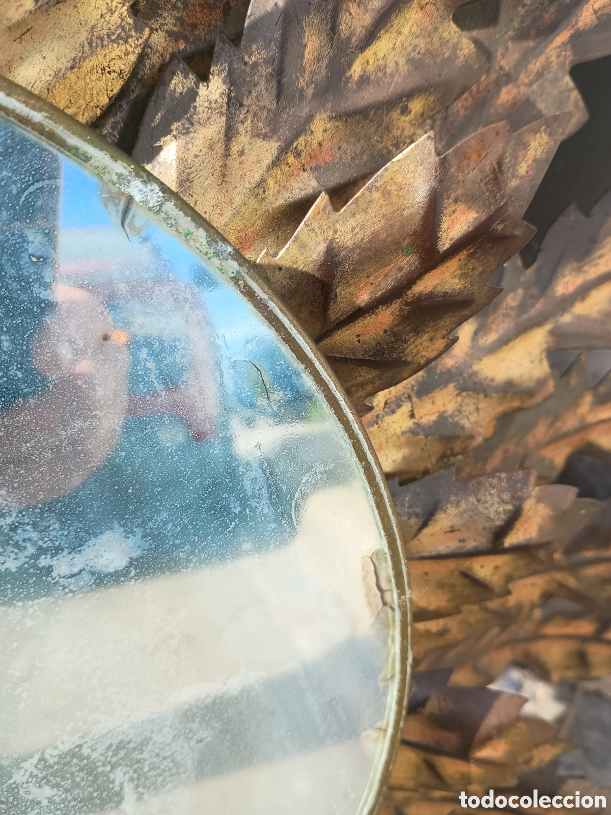 Antig&uuml;edades: Espejo sol hierro dorado - Foto 4