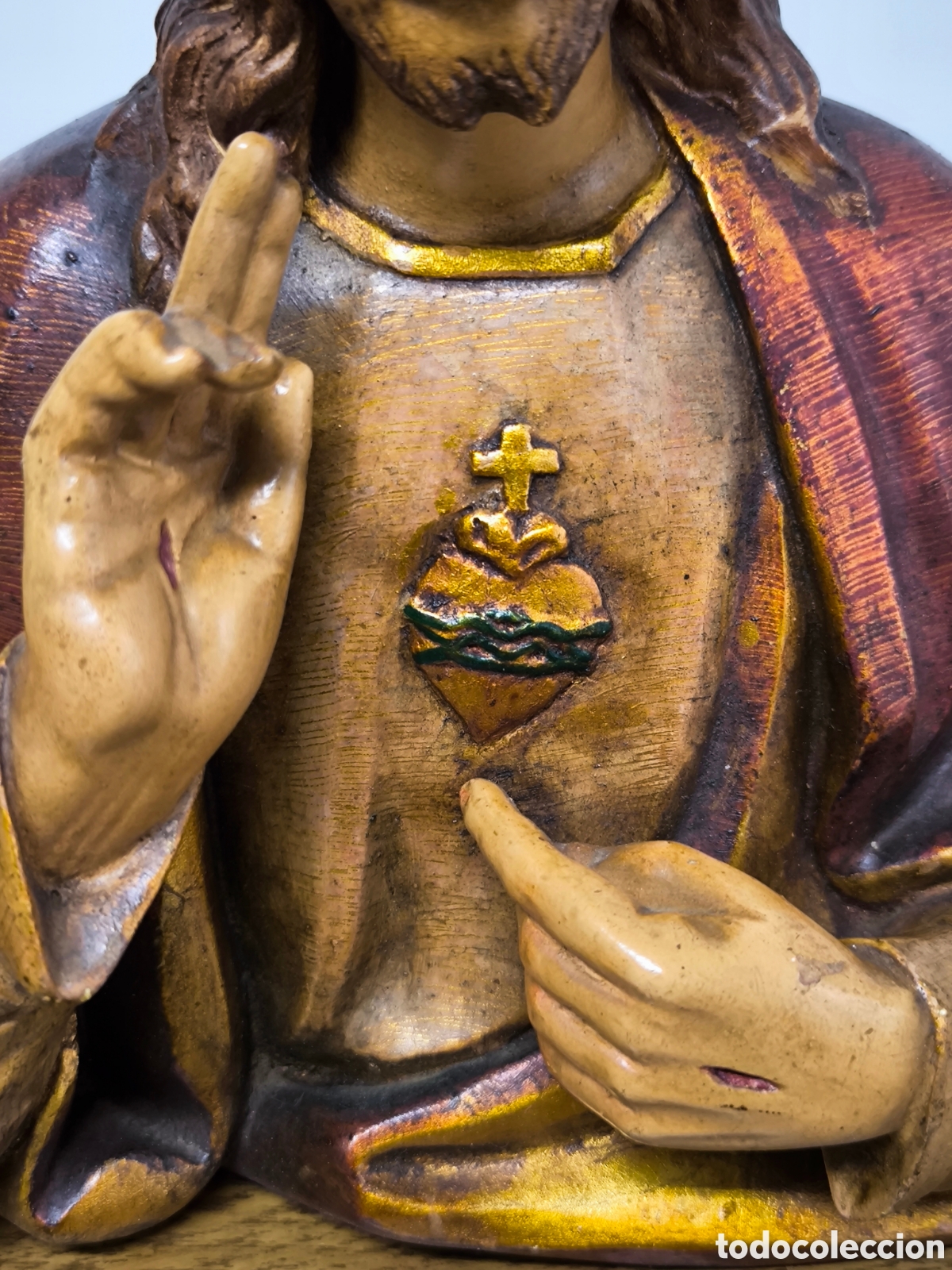 Antig&uuml;edades: ANTIGUO SAGRADO CORAZ&Oacute;N. IMPECABLE - Foto 10