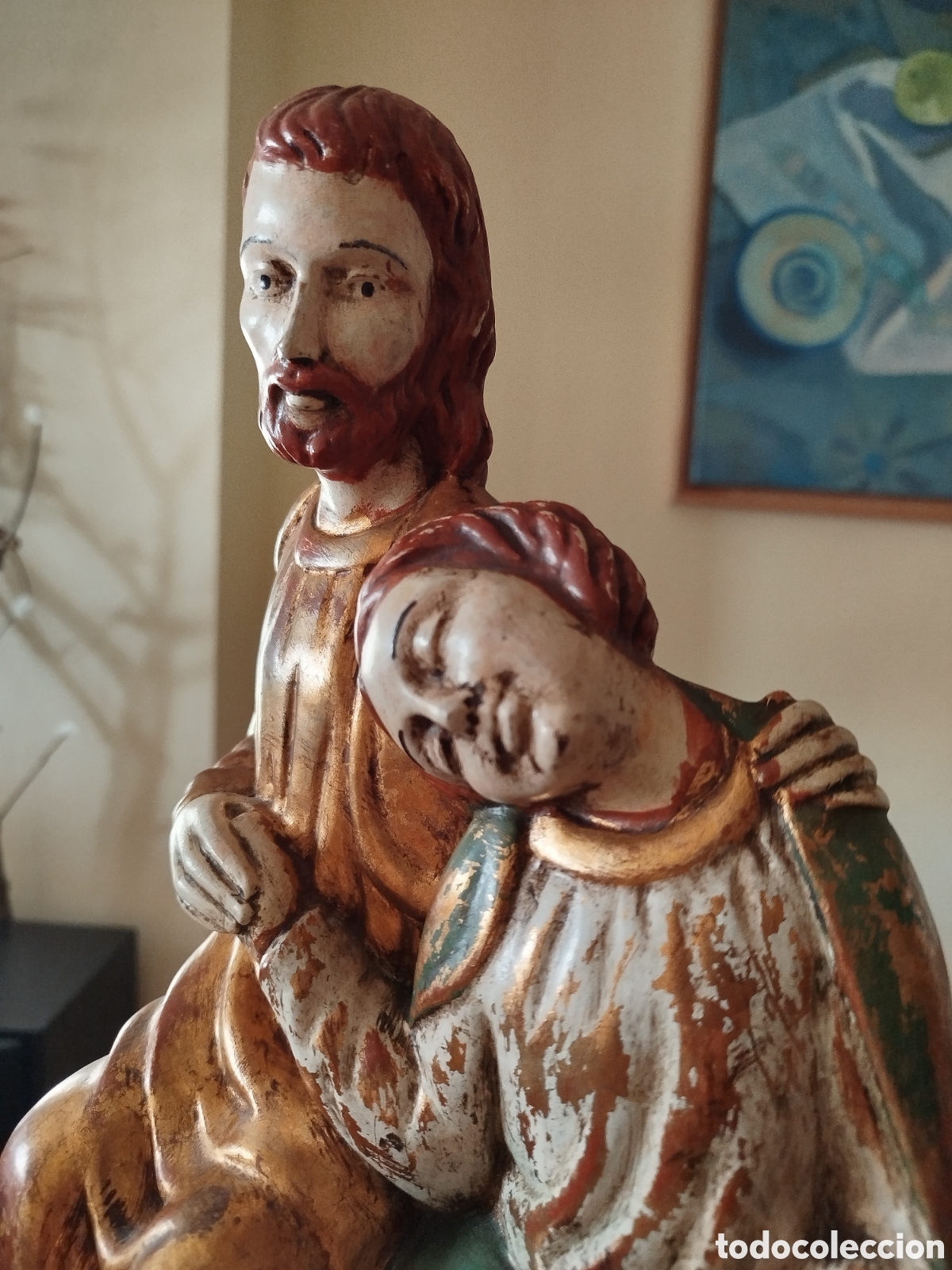 Antig&uuml;edades: Jes&uacute;s y San Juan de madera policromada - Foto 3
