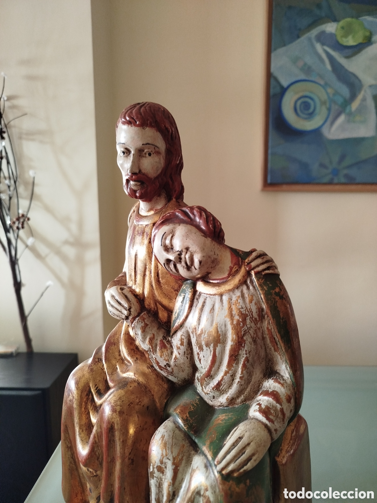 Antig&uuml;edades: Jes&uacute;s y San Juan de madera policromada - Foto 4