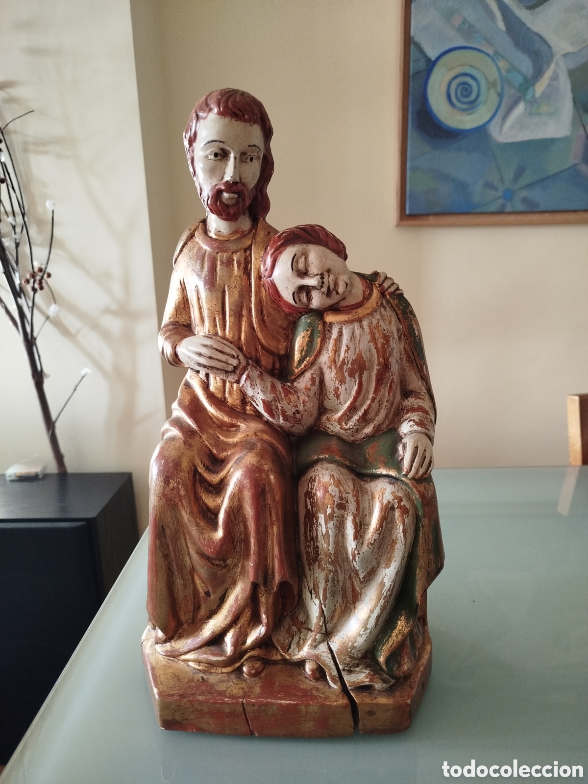 Antig&uuml;edades: Jes&uacute;s y San Juan de madera policromada - Foto 12