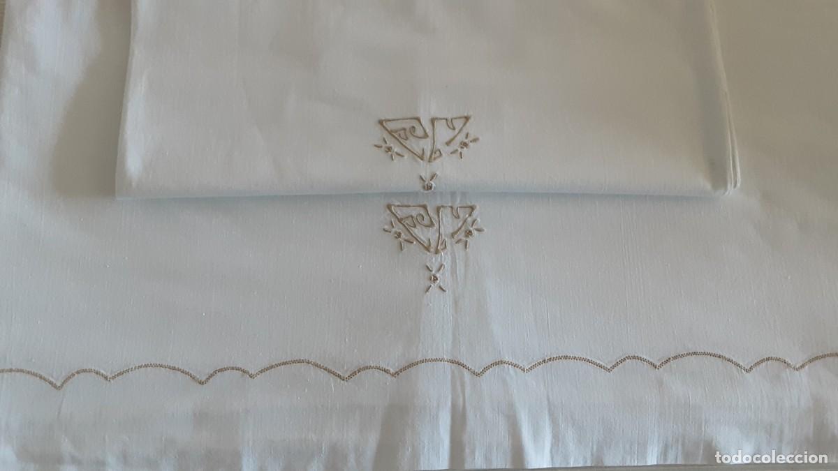 Antig&uuml;edades: Sabana y funda de almohada de algod&oacute;n para cama individual - Foto 1