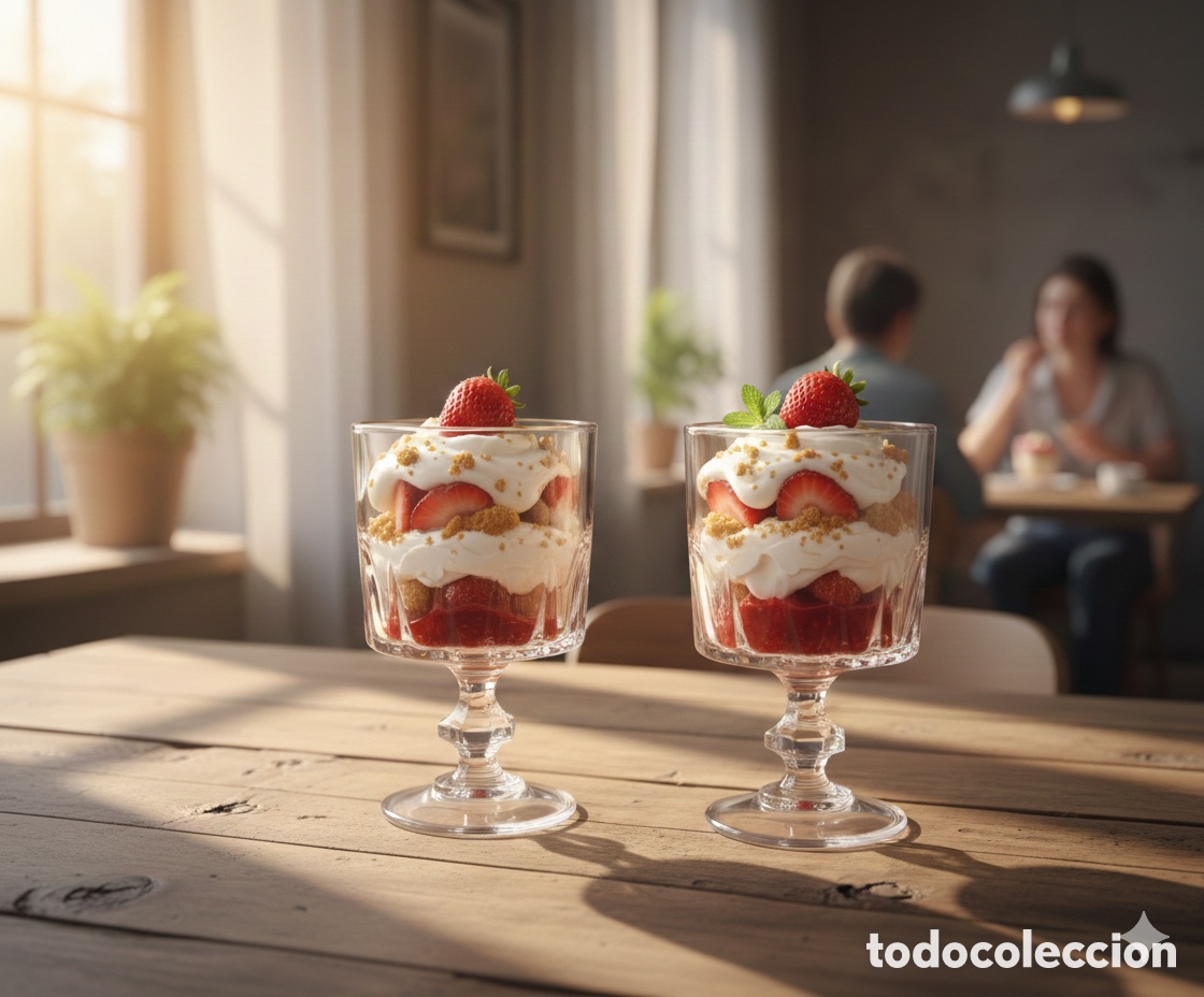 Antiguidades: Pareja de Copas de Vino/Agua en Cristal Prensado - Fuste Hexagonal - A&ntilde;os 70/80