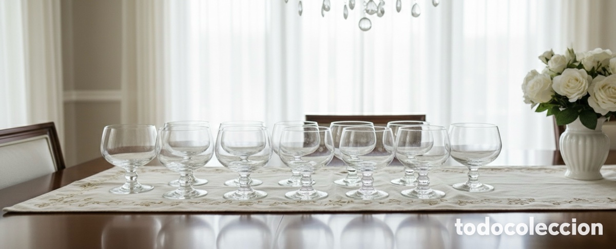 Antiguidades: Cristaler&iacute;a de 12 Copas tipo Coup&eacute; - Cristal Prensado Tallado - A&ntilde;os 70