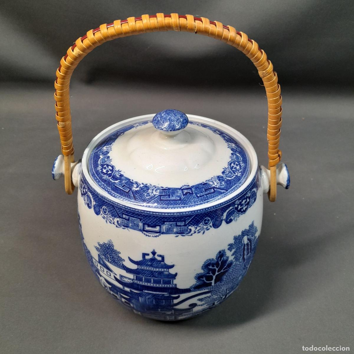 Antig&uuml;edades: BOTE PARA GALLETAS DE PORCELANA WILLOW PATTERN. ADDERLEY WARE, 1940 CA. - Foto 2