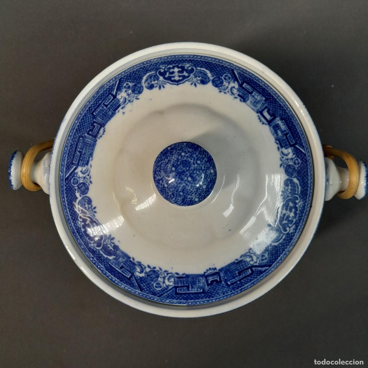Antig&uuml;edades: BOTE PARA GALLETAS DE PORCELANA WILLOW PATTERN. ADDERLEY WARE, 1940 CA. - Foto 3