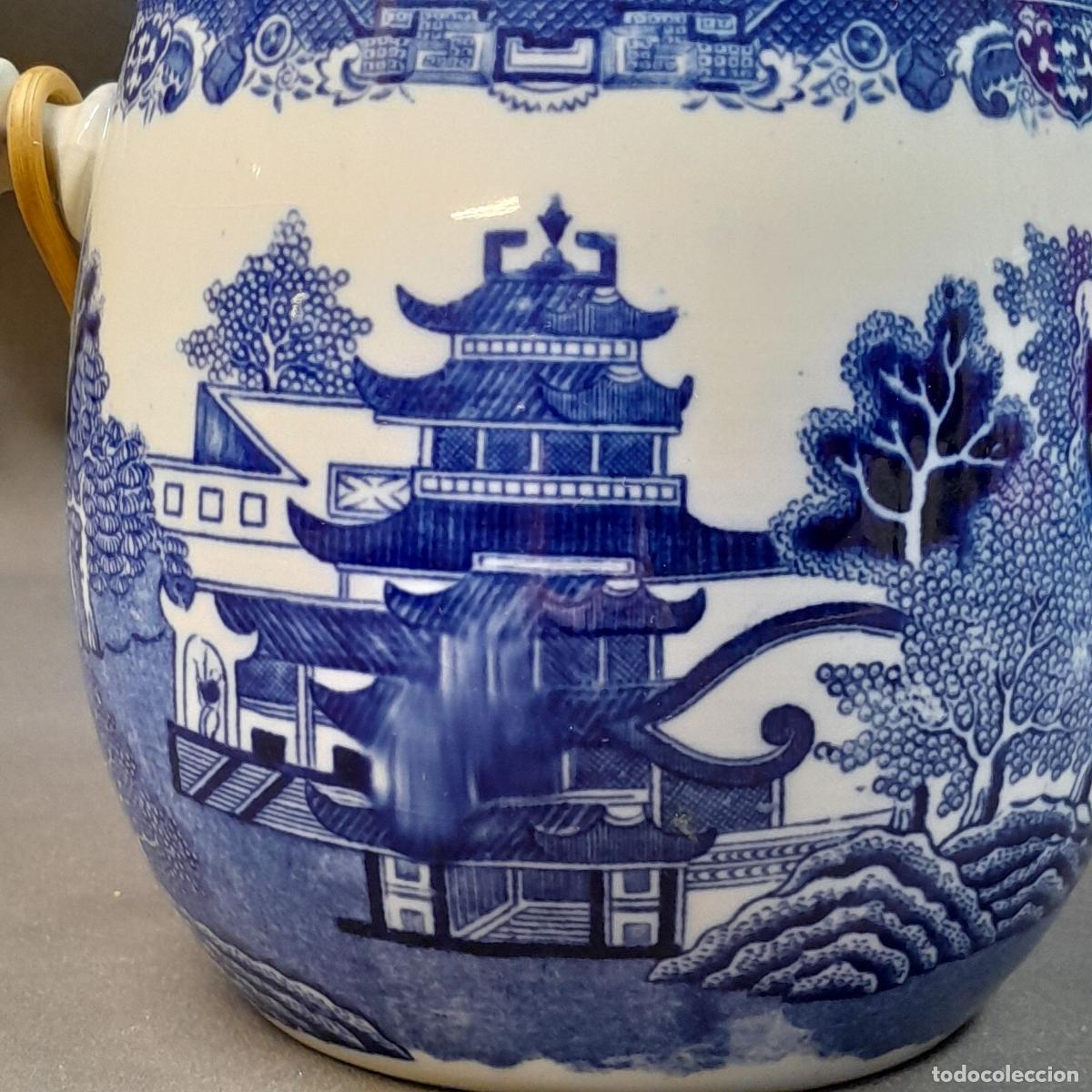 Antig&uuml;edades: BOTE PARA GALLETAS DE PORCELANA WILLOW PATTERN. ADDERLEY WARE, 1940 CA. - Foto 4