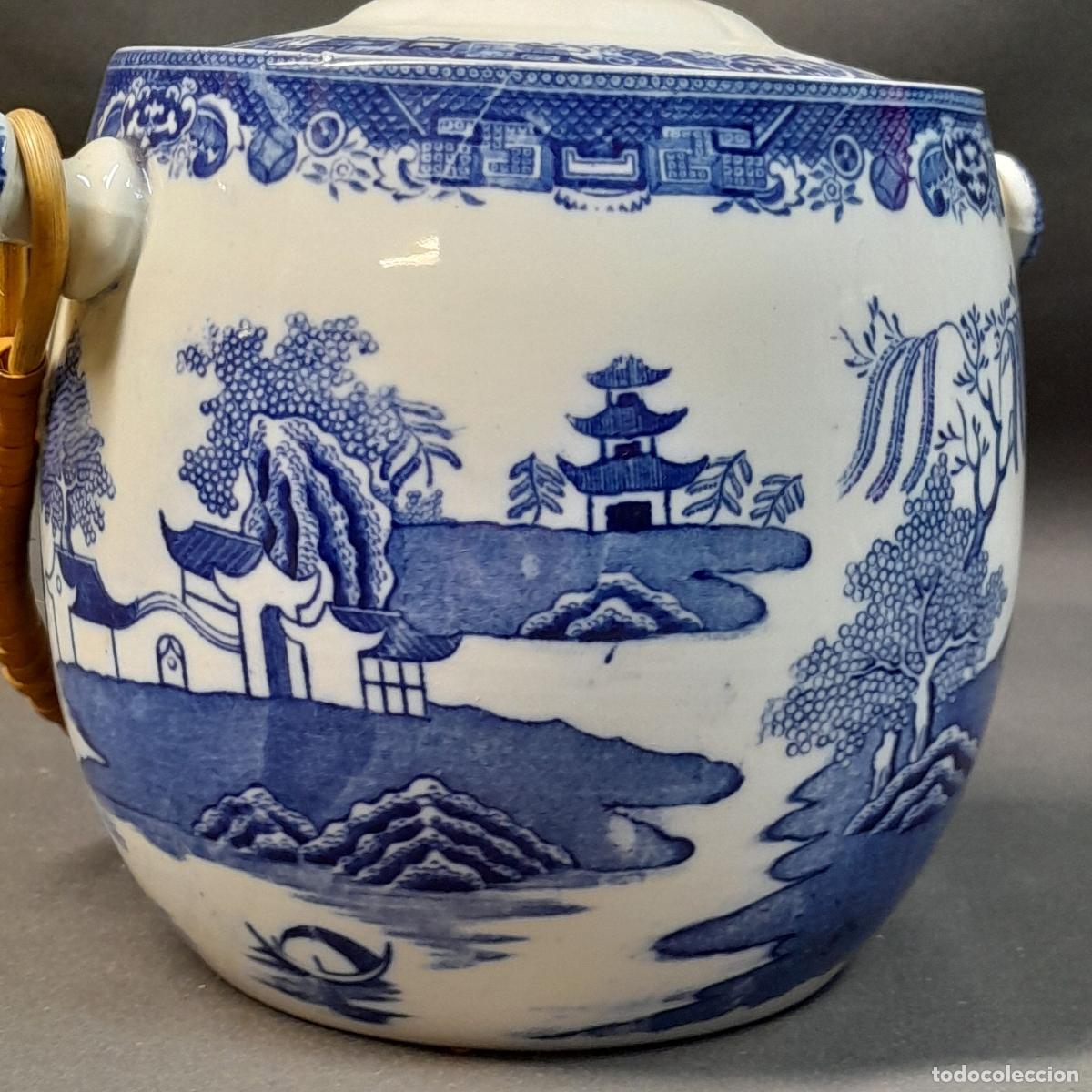 Antig&uuml;edades: BOTE PARA GALLETAS DE PORCELANA WILLOW PATTERN. ADDERLEY WARE, 1940 CA. - Foto 7