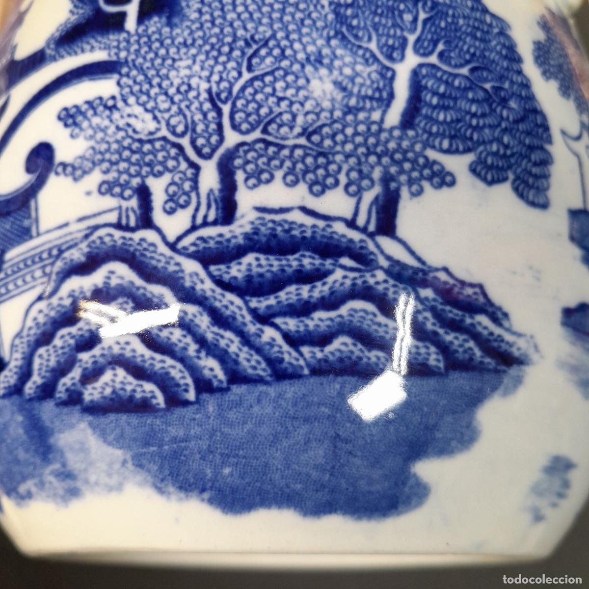 Antig&uuml;edades: BOTE PARA GALLETAS DE PORCELANA WILLOW PATTERN. ADDERLEY WARE, 1940 CA. - Foto 12