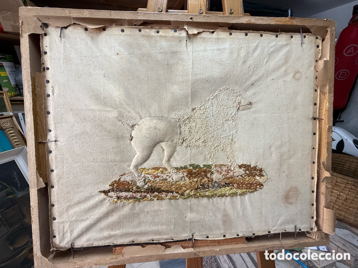 Antig&uuml;edades: Diorama 3 dimensiones con perro bordado. 58x46 cms. - Foto 9