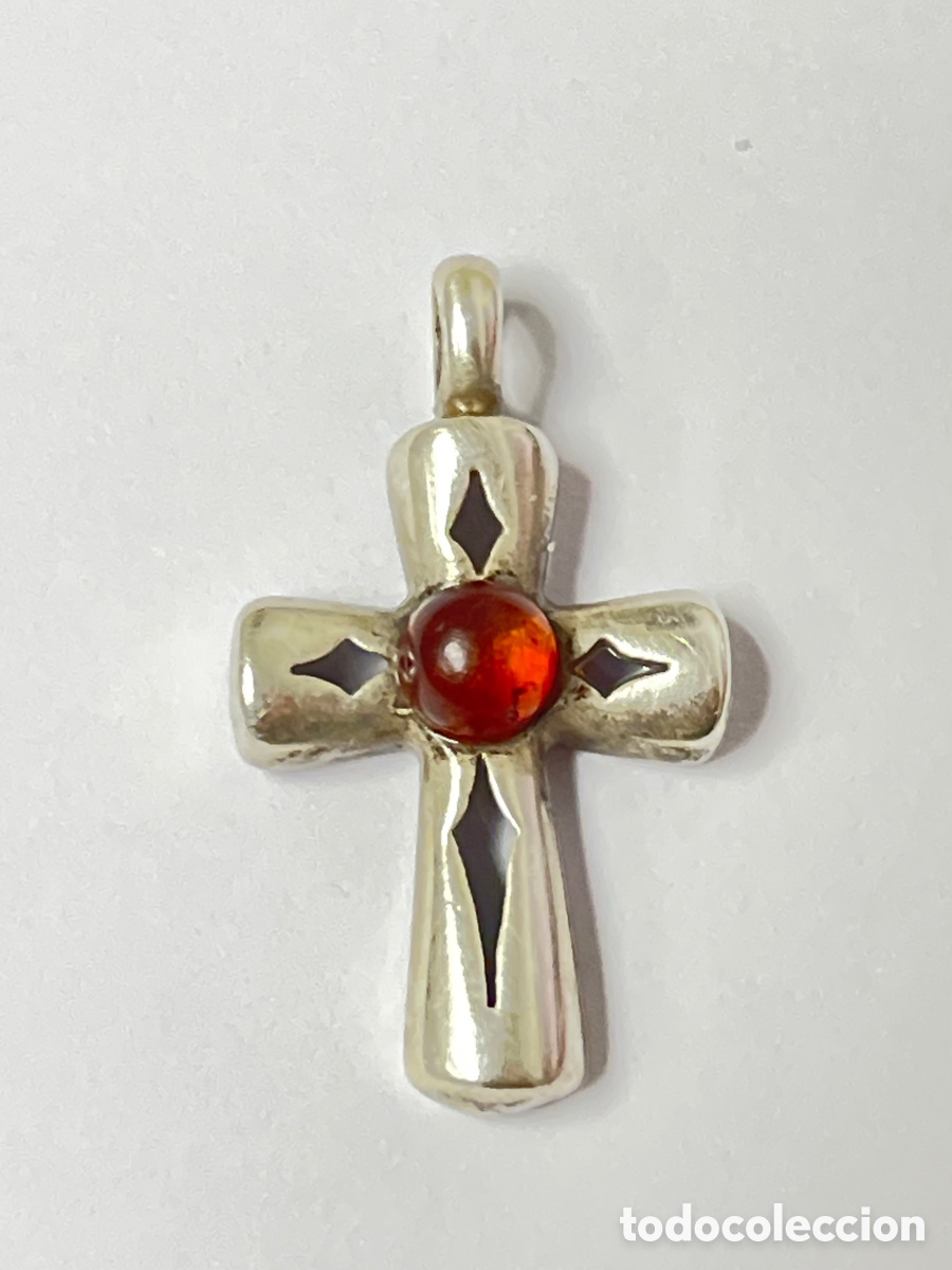 Antig&uuml;edades: Cruz de plata ambar C526 - Foto 1