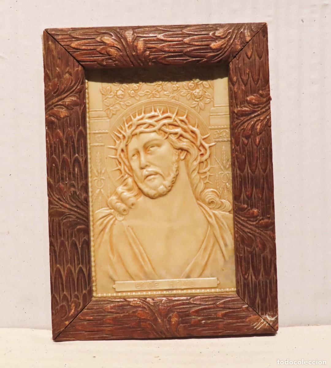 Antig&uuml;edades: ECCE HOMO ANTIGUA PLACA CELULOIDE MARCO DE MADERA - Foto 1