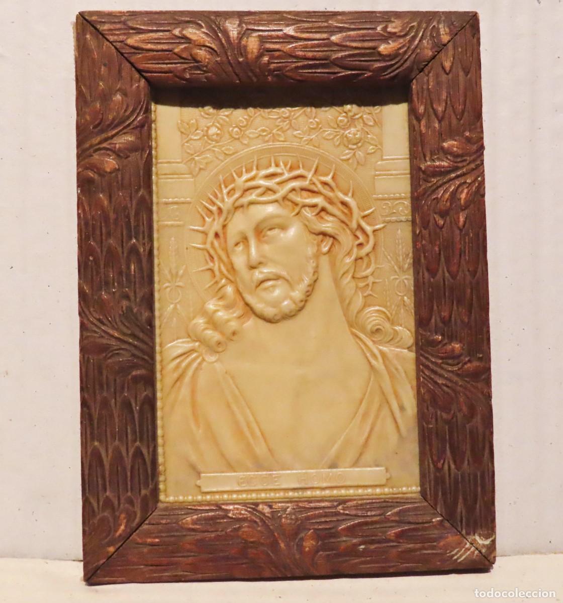 Antig&uuml;edades: ECCE HOMO ANTIGUA PLACA CELULOIDE MARCO DE MADERA - Foto 2