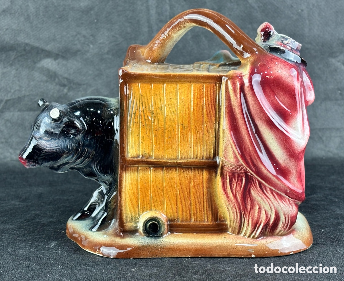 Antig&uuml;edades: BOTIJO DE CER&Aacute;MICA VIDRIADA CON MOTIVOS TAURINOS