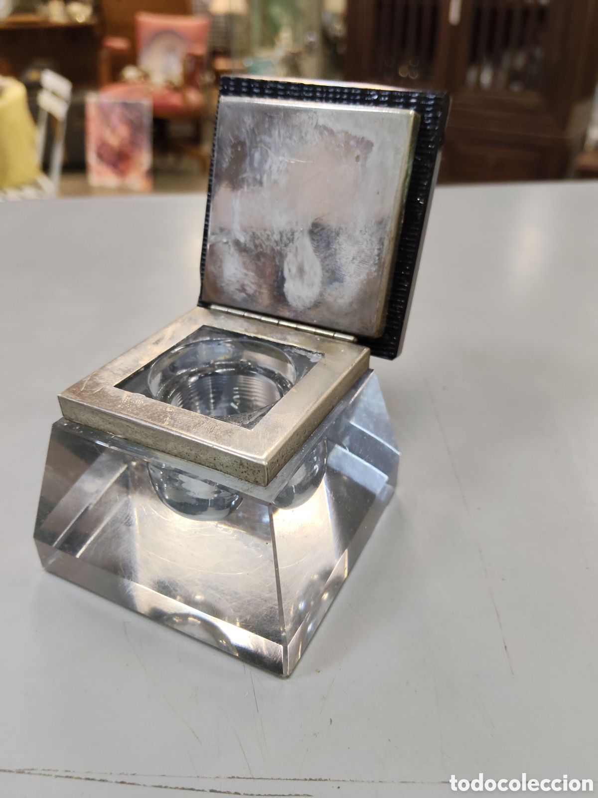 Antig&uuml;edades: Antiguo tintero de cristal - Foto 2