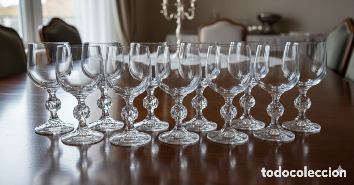 Antiques: Lote 11 Copas de Vino en Cristal Tallado. Tallo facetado. A&ntilde;os 70-80.