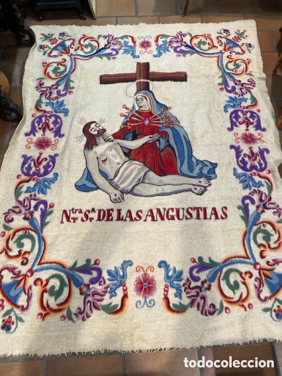 Antiguidades: Espectacular Bordado Nuestra Se&ntilde;ora de las Angustias Gran Tama&ntilde;o