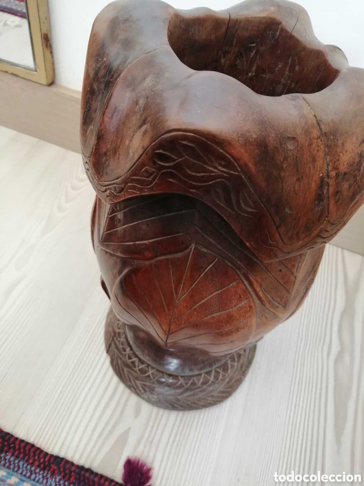 Antig&uuml;edades: Jarron r&uacute;stico de madera maciza. Tallado - Foto 2