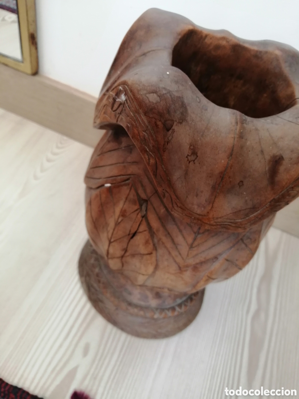 Antig&uuml;edades: Jarron r&uacute;stico de madera maciza. Tallado - Foto 3