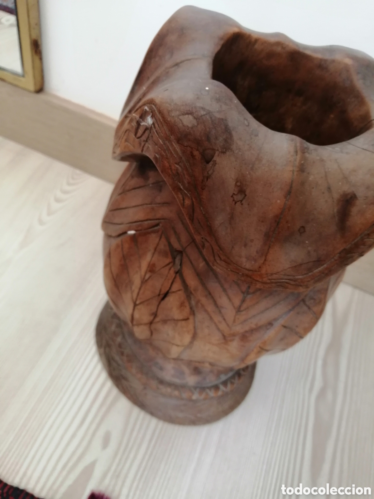 Antig&uuml;edades: Jarron r&uacute;stico de madera maciza. Tallado - Foto 4