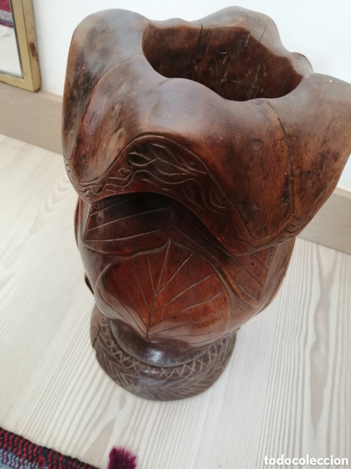 Antig&uuml;edades: Jarron r&uacute;stico de madera maciza. Tallado - Foto 5