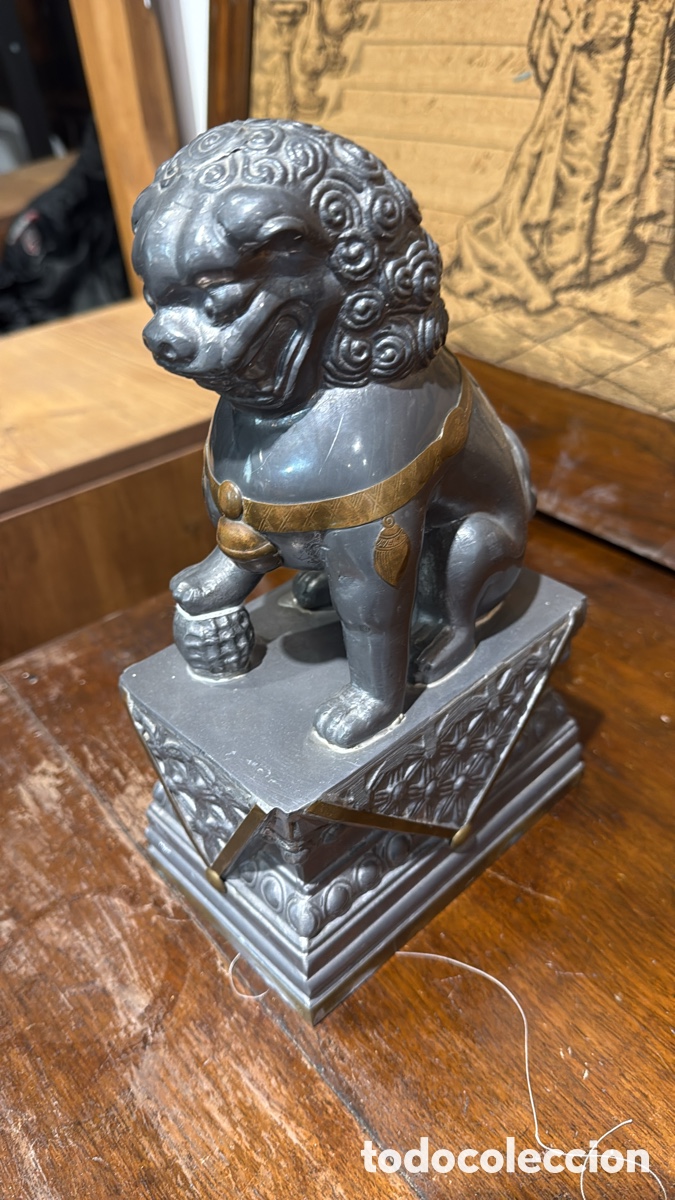 Antig&uuml;edades: PERRO FOO EN PELTRE FIGURA - Foto 2
