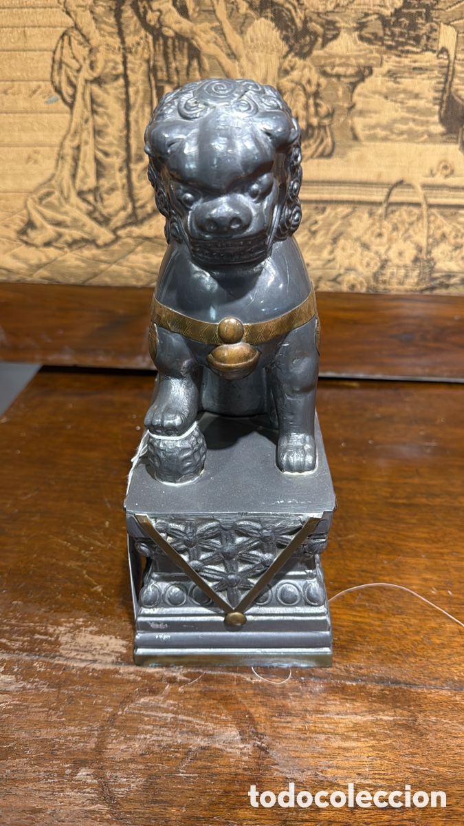 Antig&uuml;edades: PERRO FOO EN PELTRE FIGURA - Foto 1