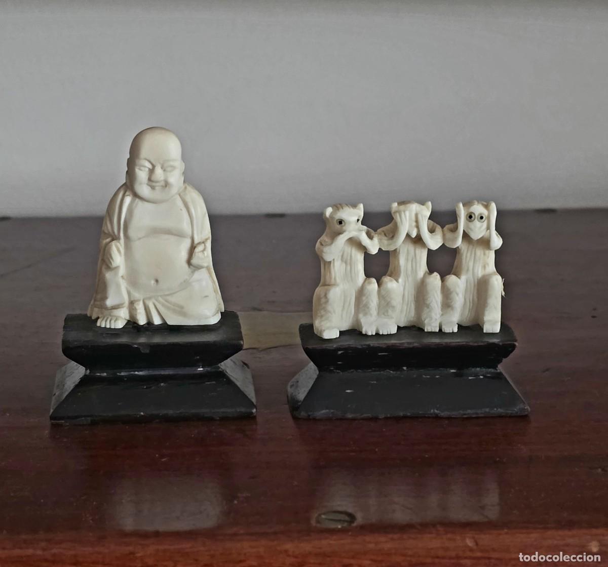 Antig&uuml;edades: BUDA Y MONOS SABIOS EN MARFIL. CHINA - Foto 1