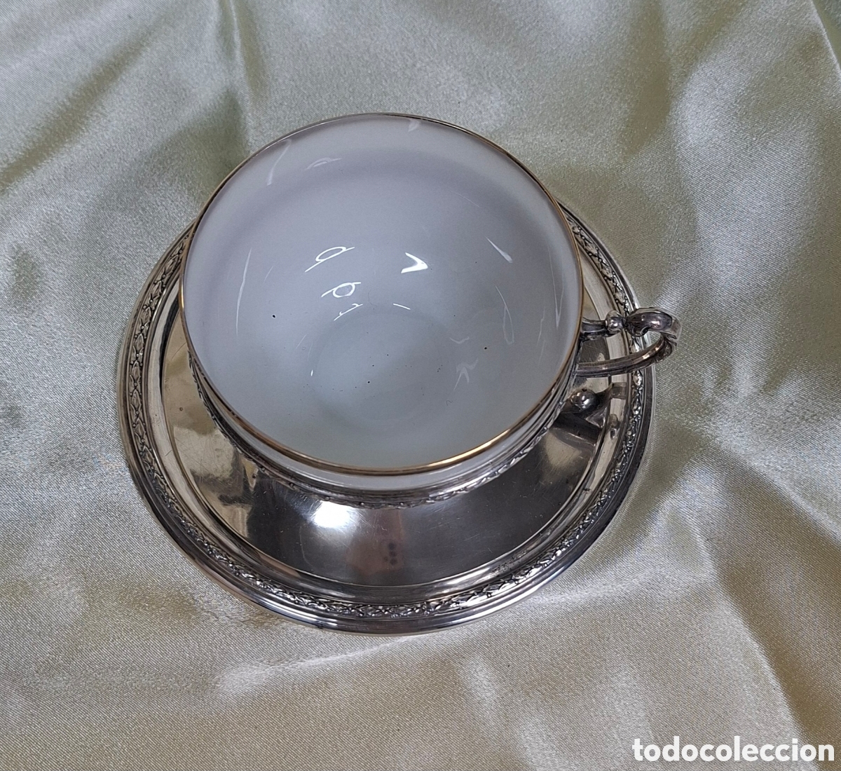 Antig&uuml;edades: Taza de plata 916 y opalina blanca - Foto 4