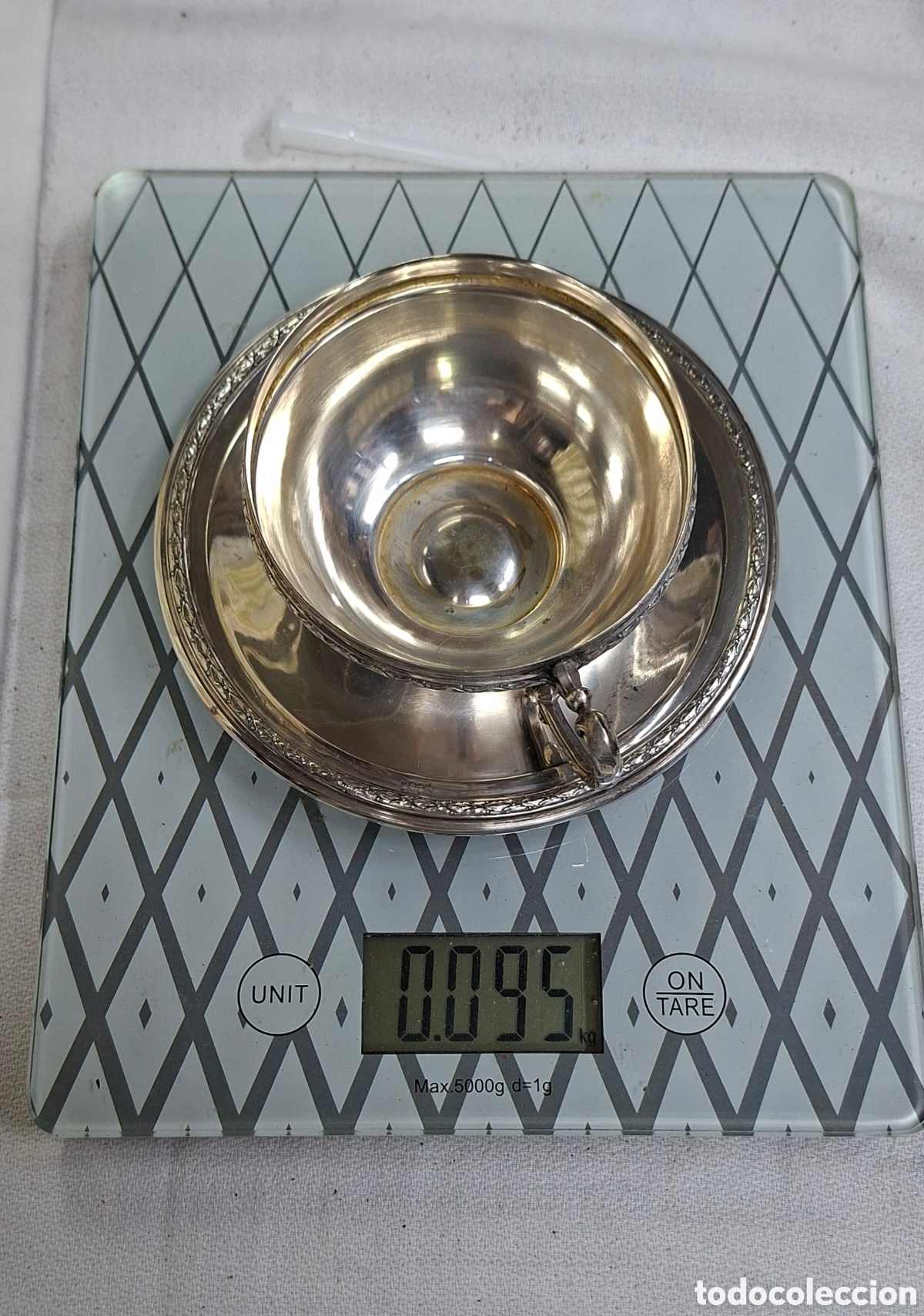 Antig&uuml;edades: Taza de plata 916 y opalina blanca - Foto 6